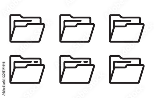 Minimalist outline folder symbols for business documentation storage and digital file management systems.