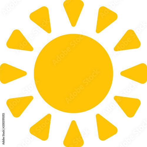 Yellow sun icon. Shining light rays. Summer symbol collection. Vector Isolated on white background.