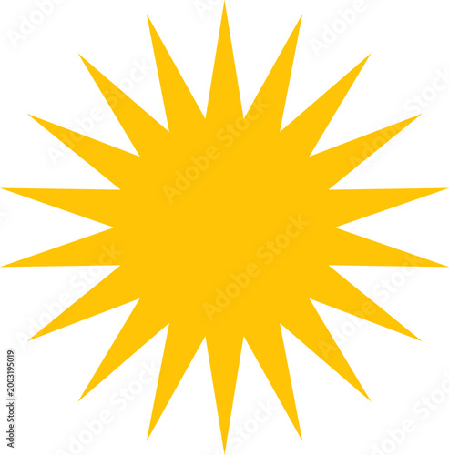 Yellow sun icon. Shining light rays. Summer symbol collection. Vector Isolated on white background.