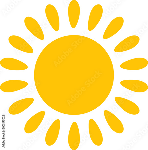 Yellow sun icon. Shining light rays. Summer symbol collection. Vector Isolated on white background.