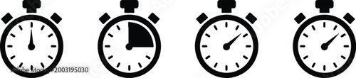 Stopwatch icon set with timer symbol and alarm pictogram in outline vector style for time management and scheduling