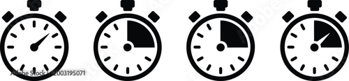 Stopwatch icon set with alarm pictogram and timer symbol in minimal outline vector design for scheduling and time control