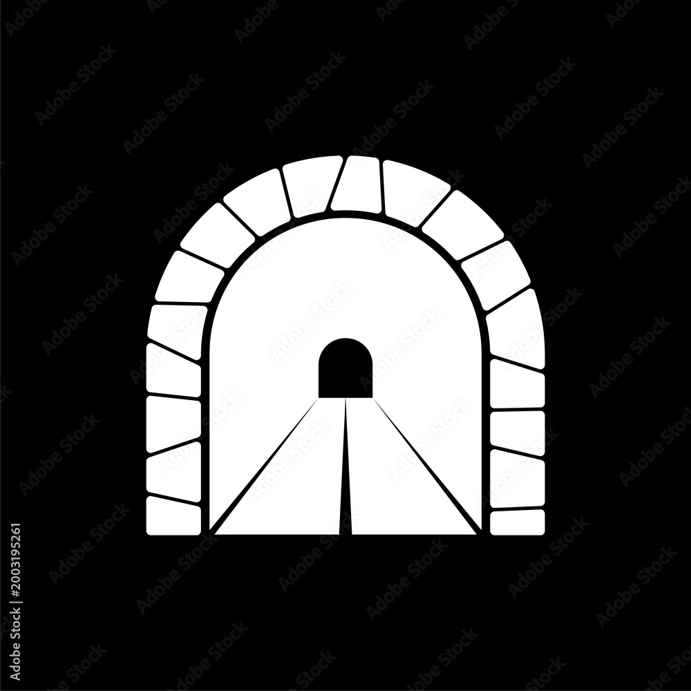 Fototapeta premium Road with tunnel icon isolated on black background