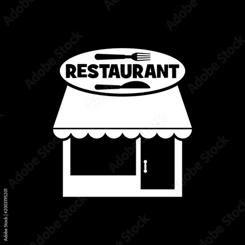 Restaurant building icon isolated on black background