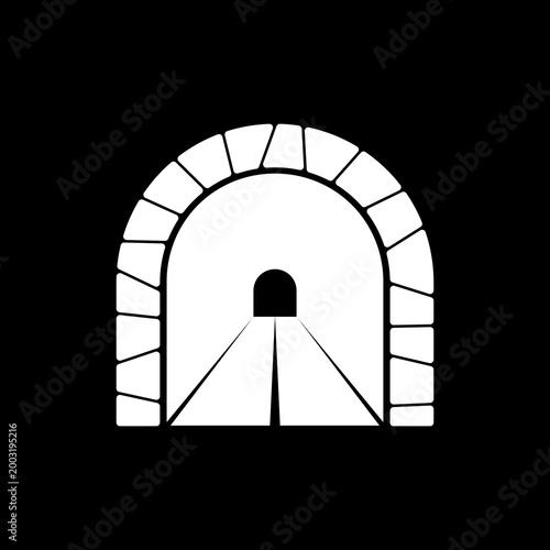 Road with tunnel icon isolated on black background