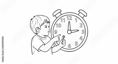 Young child learning to tell time with an alarm clock