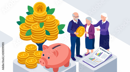 This image illustrates a happy elderly couple managing their retirement finances, emphasizing the importance of strategic planning for a secure and joyful retirement.