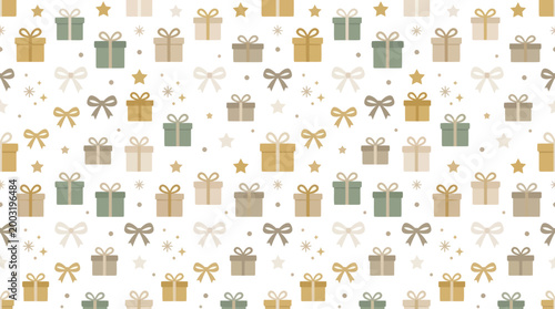 Christmas Gift Boxes Seamless Pattern, Flat Design, Festive Background