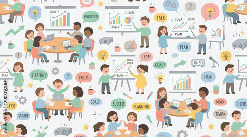 Flat Style Business Meeting and Collaboration Vector Illustration