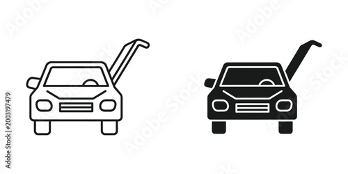 Two cars with hoods open indicating maintenance or breakdown situations
