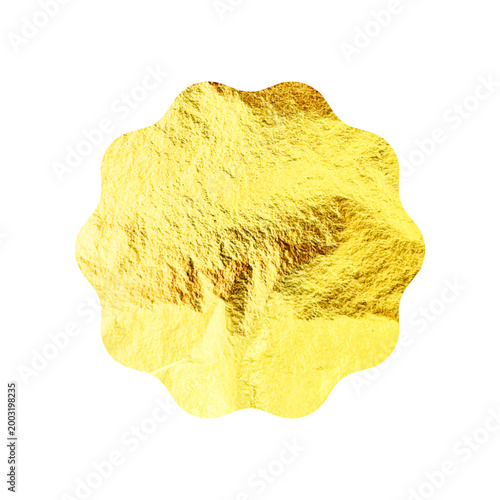 Golden star, sunburst symbol. Shiny gold foil. Vintage sunbeam symbol. Shopping labels, sale sticker, quality mark. Modern art. Wedding, greeting card decoration elements. Vector illustration