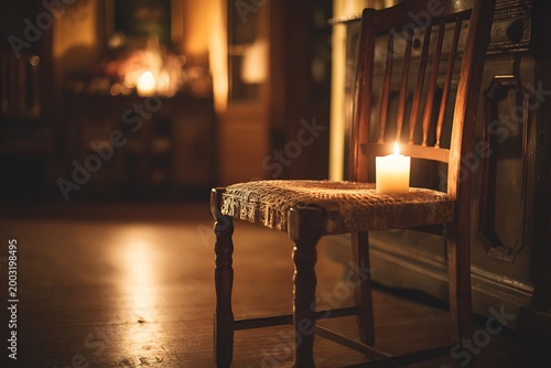 soft candle light flickering on chair