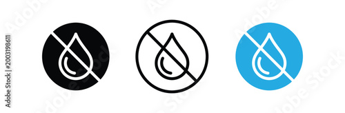 Konstfotografi Prohibition signs with a water droplet icon on black, White and blue background