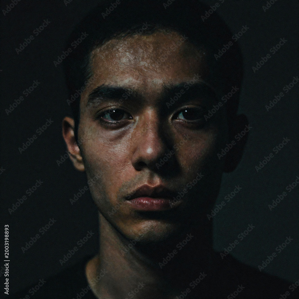 Obraz premium Moody portrait of a young man with intense expression and dark background