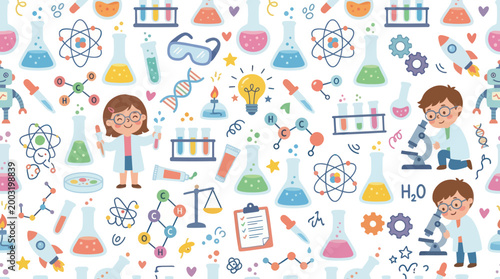 Cute Science Pattern - Kids Learning Chemistry, Physics  Biology