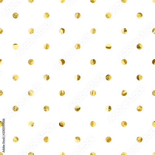 Gold foil seamless texture, shiny handmade circles. Golden glittering pattern. Shining hand drawn background. Wedding, greeting card decoration elements. Modern minimalist art. Vector illustration