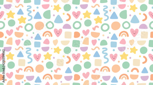 Cute Pastel Shapes Pattern - Children's Design, Flat Style