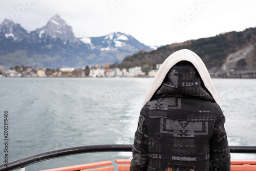 View from behind of person ...