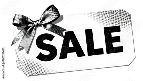Sale Tag with Ribbon: A sophisticated tag adorned with a delicate ribbon, boldly proclaiming SALE, perfect for marketing campaigns, promoting exclusive offers.
