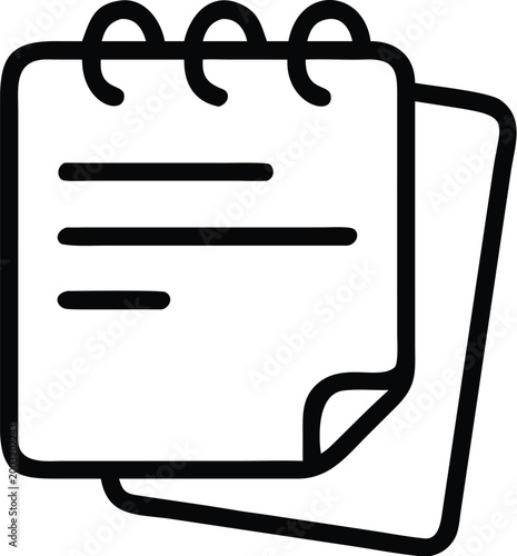notepad icon with spiral binding black outline on white background high quality professional detailed modern elegant stylish clean crisp vibrant colorful