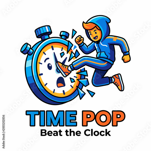 A playful illustration of a person kicking a stopwatch, embodying the concept of racing against time, urgency, and the essence of productivity in a lively manner.