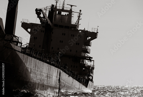 Slika na platnu Black and white close-up of ship superstructure and mast near Wild Cove, Newfoun
