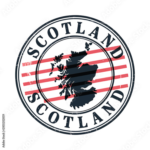 scotland stamp with map silhouette and red stripes