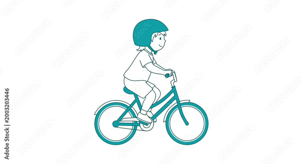 Naklejka premium Child Riding a Bicycle Outdoors Freely.