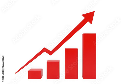 Upward trending red bar graph with arrow indicating growth isolated on transparent background Free Download Upward trending red bar graph with arrow indicating growth isolated on transparent background - GFXLoad