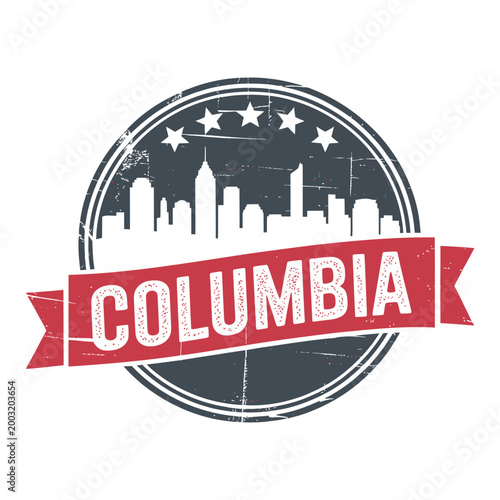 columbia city skyline stamp with red banner