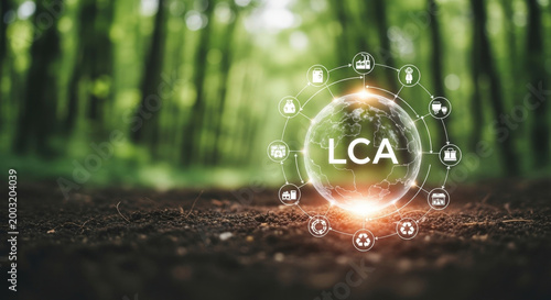 Life Cycle Assessment Concept Sphere LCA Icons Sustainability Environment Ecology Production Manufacturing Process Green Circular Economy Focus