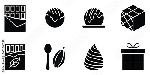 Chocolate treats and gift icons a sweet collection in black silhouette
