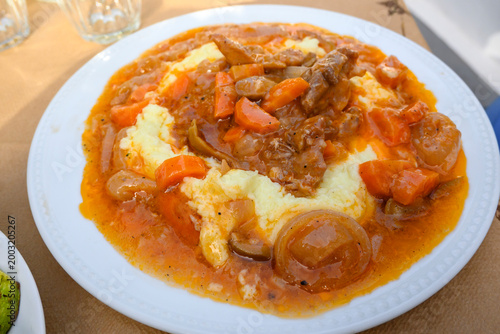 Tableau sur toile Stifado, a traditional Greek beef stew served at a restaurant on the island of A