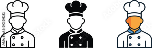 Photos Professional male chef avatar icons set in outline silhouette and flat color styles for restaurant culinary and bakery branding