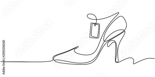 Single line of a heel shoe with a price tag single line continuous line fashion footwear stylish