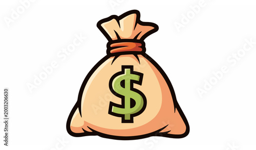 Cartoon Money Bag with Dollar Symbol Vector Illustration Cute Financial Cash Icon Isolated