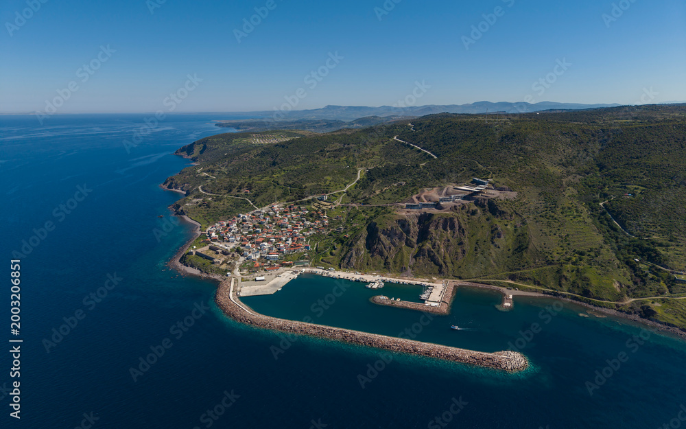 Fototapeta premium Aerial View of Babakale Castle Westernmost Point of Asia and Aegean Coast Canakkale Turkey