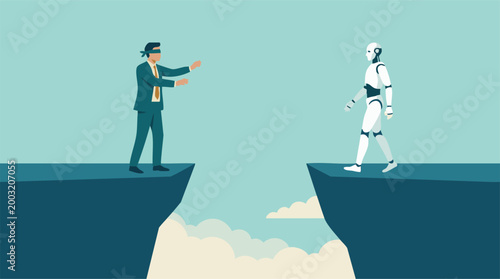 Εκτύπωση καμβά Human and AI interaction over a chasm, symbolizing future challenges