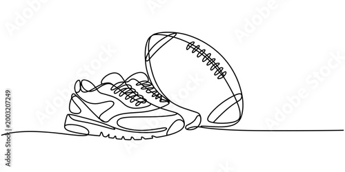 Single line of an American football and sneaker on a white background shoe footwear sport 
