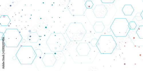 multicolor dots with hexagon seamless pattern. Abstract vector illustration Science technology and medical concept design. Abstract geometric overlapping hexagon pattern futuristic background design.