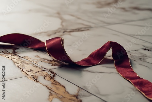 red ribbon on marble floor