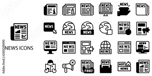 News simple concept 24 Black and White color icons set .Vector illustration.