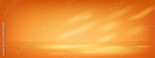Golden limbo background with orange yellow abstract color gradient and window light on floor. Bright studio design bg with luxury reflection texture on countertop with spotlight perspective vector