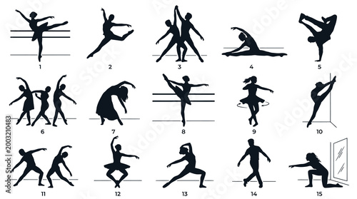 Ballet Dancer Poses Silhouette Set