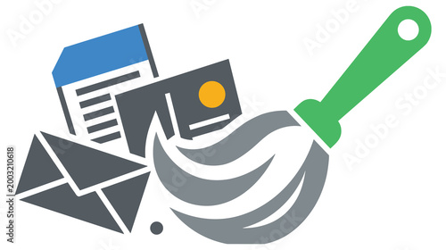 Photos Digital cleaning concept icon with mop and various document files