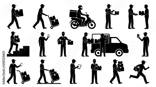Delivery Service Icons: Logistics, Shipping, Courier, Transportation, Package Handling
