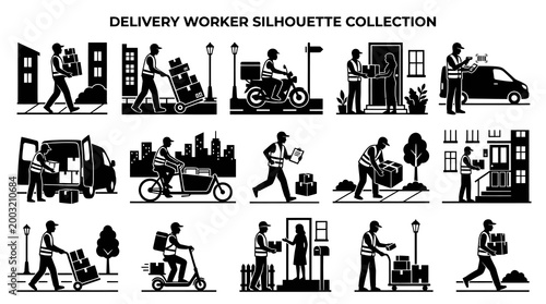 Delivery Worker Silhouettes: Logistics, Shipping, and Transport Icons