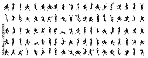 Basketball action poses silhouette collection vector illustration
