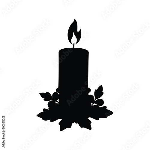 Candle with flame and leaves silhouette vector illustration design, thanksgiving candle silhouette vector illustration