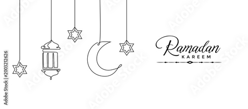 Ramadan kareem lantern in one continuous line drawing eps 10